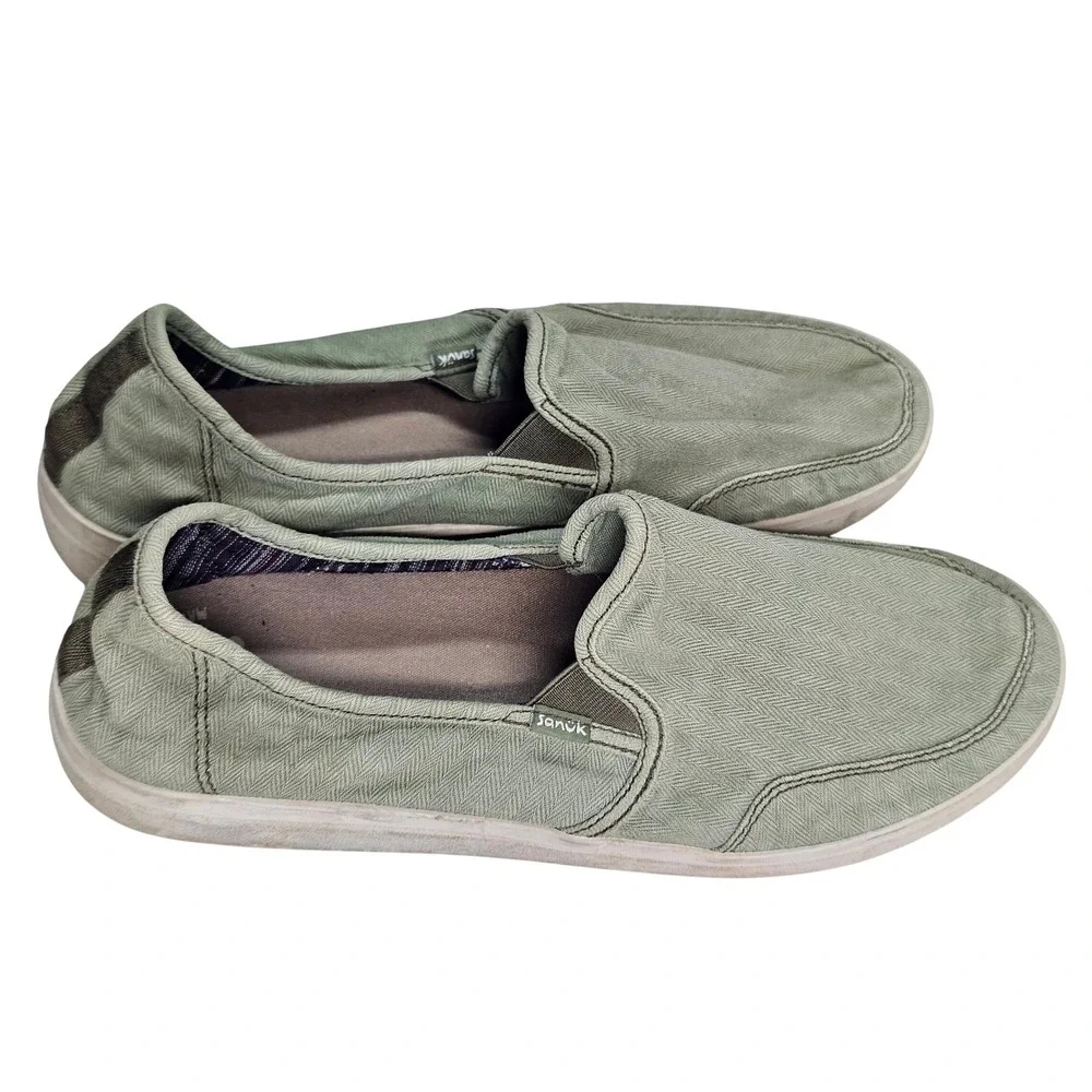 Sanuk Mens 13 Herringbone Slip On Loafers Sage Green Olive Shoes 1119334